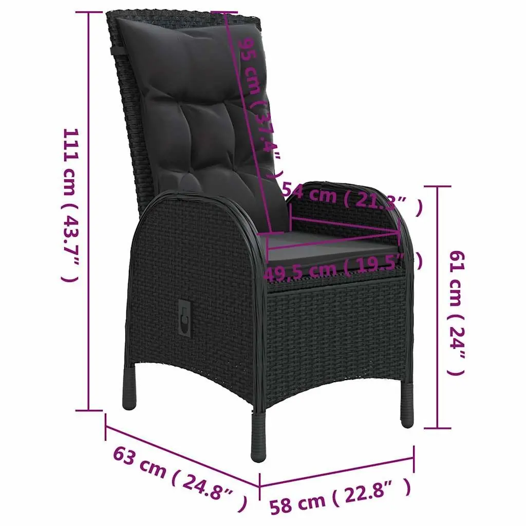 3 Piece Garden Bistro Set Poly Rattan Outdoor Patio Furniture Black Chairs Table