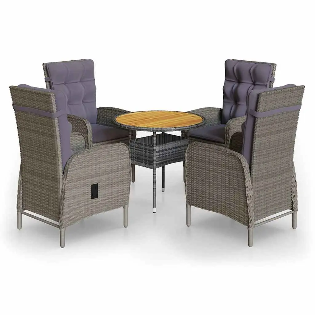 5 Piece Garden Bistro Set Poly Rattan Grey Outdoor Patio Furniture Chairs Table