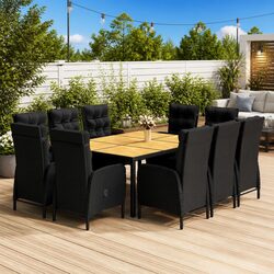 Garden Dining Set 11 Piece Outdoor Furniture Reclining Chairs Table Black