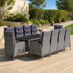 Garden Dining Set 11 Piece Outdoor Furniture Poly Rattan Grey Patio Chairs Table