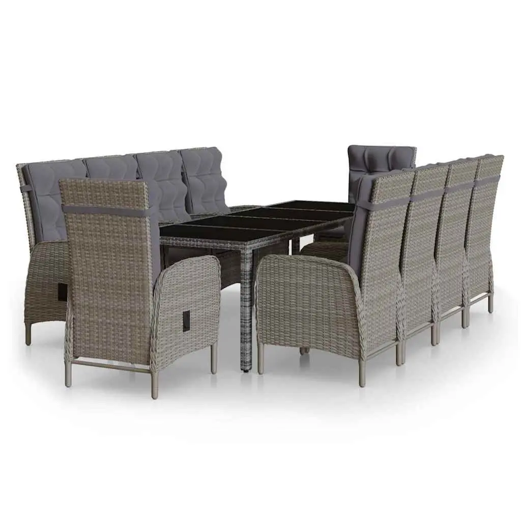 Garden Dining Set 11 Piece Outdoor Furniture Poly Rattan Grey Patio Chairs Table