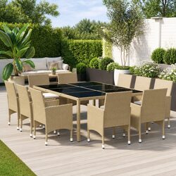 Garden Dining Set 11 Piece Outdoor Furniture Patio Table Chairs Beige
