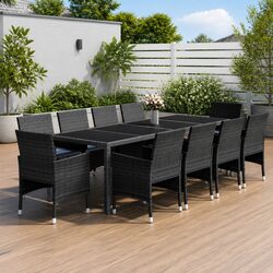 Garden Dining Set 11 Piece Outdoor Furniture PE Rattan Grey Patio Table Chairs