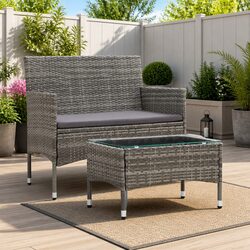 Garden Lounge Set 2 Piece Outdoor Furniture with Cushion Poly Rattan Grey Patio