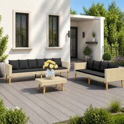 Garden Lounge Set 3 Piece Outdoor Furniture Sofa Table Cushions Beige Patio