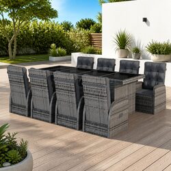 Outdoor Dining Set 9 Piece Grey Poly Rattan Garden Furniture with Cushions