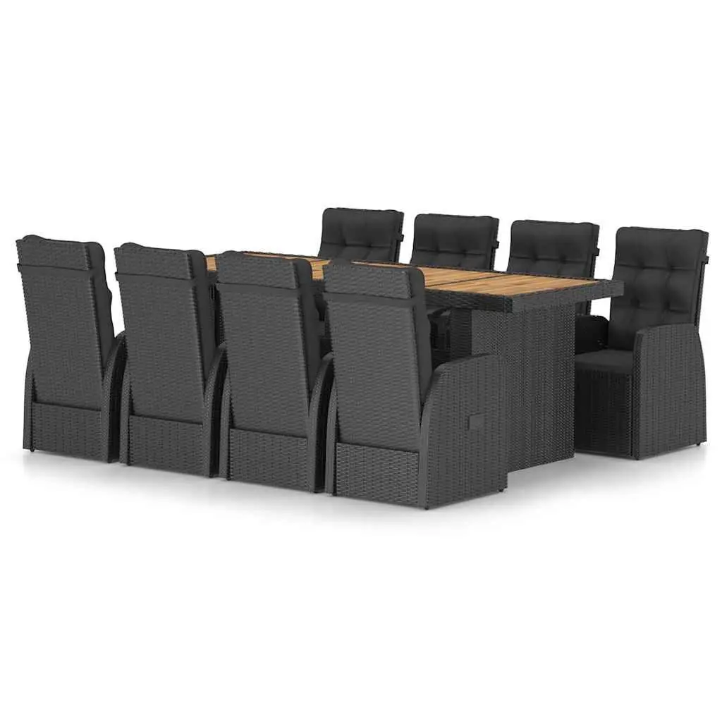 Outdoor Dining Set 9 Piece Poly Rattan Garden Furniture Black with Cushions