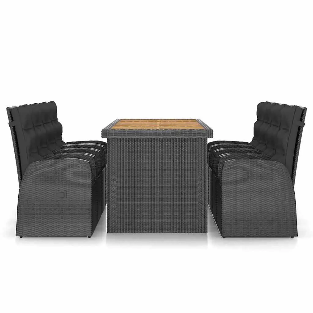 Outdoor Dining Set 9 Piece Poly Rattan Garden Furniture Black with Cushions