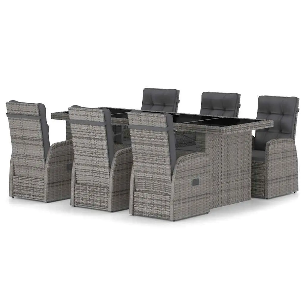 Outdoor Dining Set 7 Piece Grey Poly Rattan Garden Furniture with Cushions