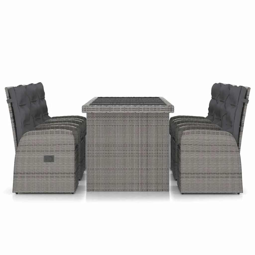 Outdoor Dining Set 7 Piece Grey Poly Rattan Garden Furniture with Cushions