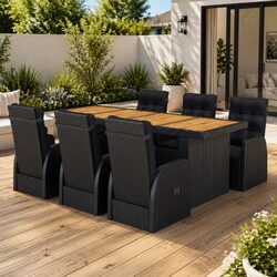 Outdoor Dining Set 7 Piece Poly Rattan Garden Furniture Black with Cushions