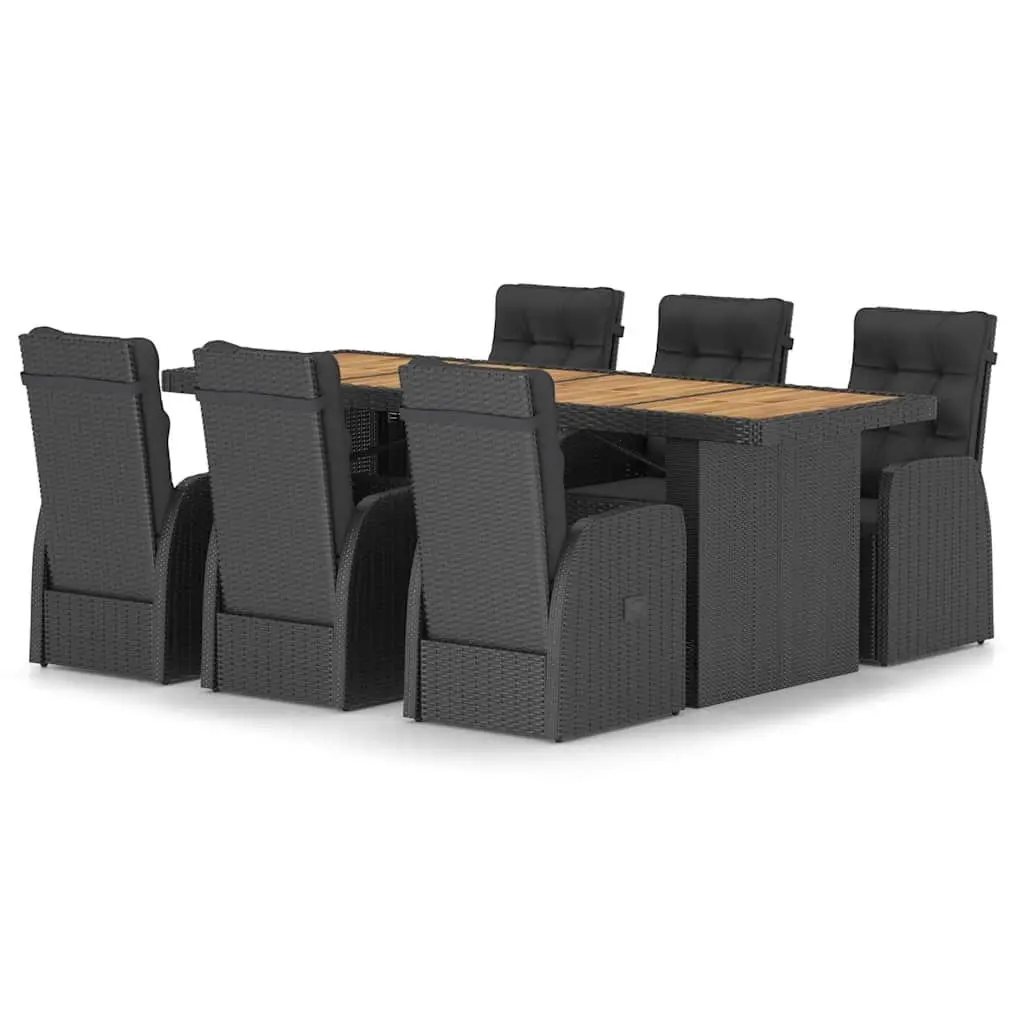 Outdoor Dining Set 7 Piece Poly Rattan Garden Furniture Black with Cushions
