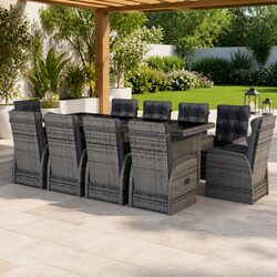 Outdoor Dining Set 11 Piece Grey Poly Rattan Garden Furniture with Cushions