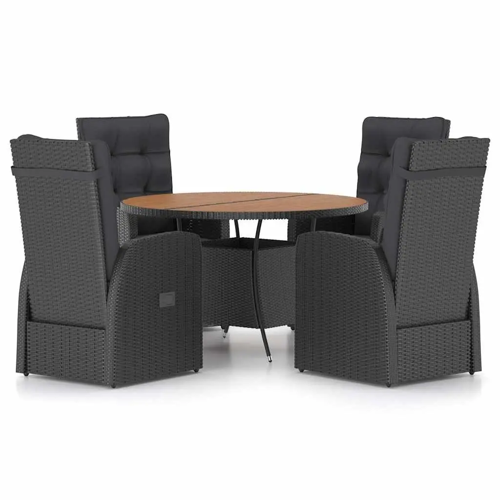 Outdoor Dining Set 5 Piece Black PE Rattan Garden Furniture with Cushions