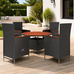 Outdoor Dining Set 5 Piece Black Poly Rattan Garden Furniture with Cushions