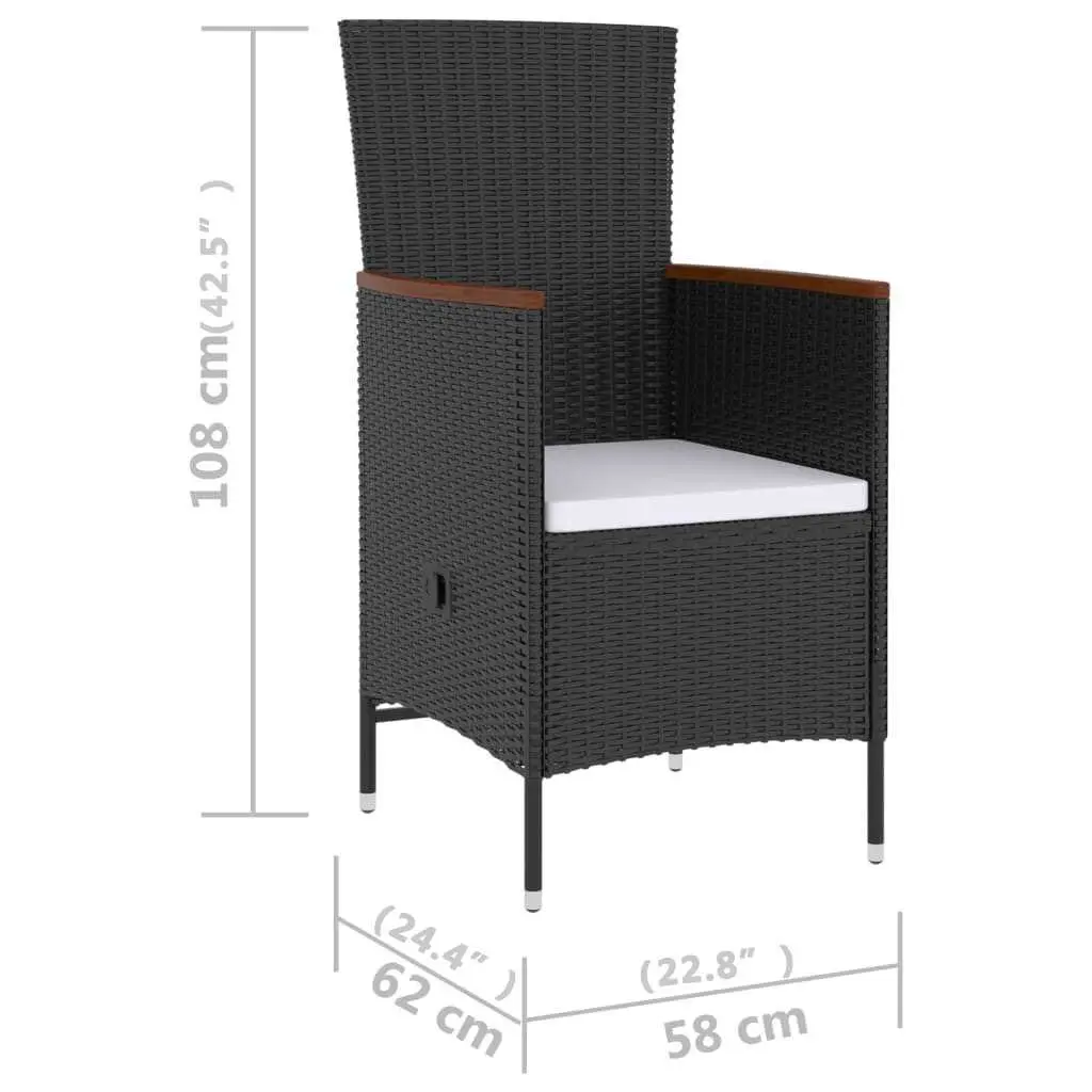 Outdoor Dining Set 5 Piece Black Poly Rattan Garden Furniture with Cushions