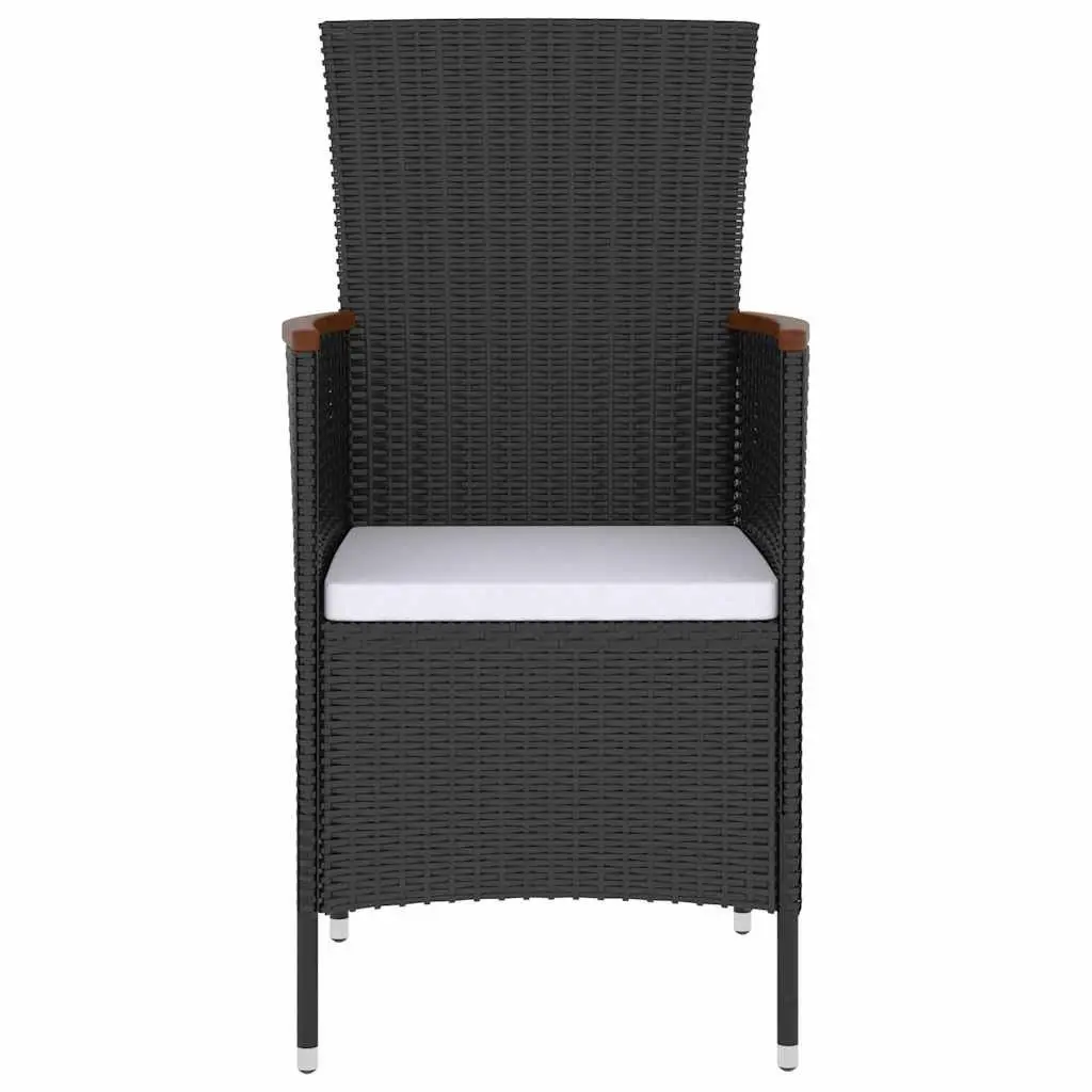Outdoor Dining Set 5 Piece Black Poly Rattan Garden Furniture with Cushions