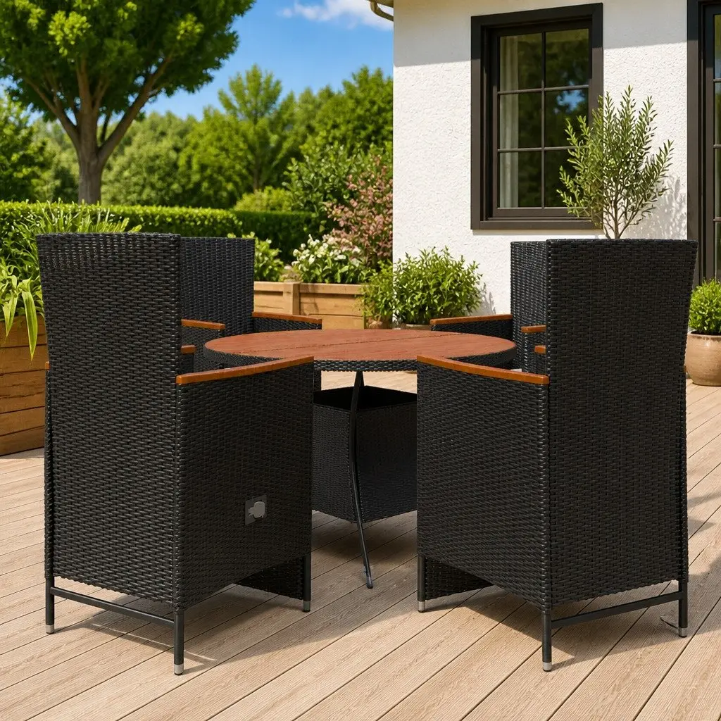 Outdoor Dining Set 5 Piece Poly Rattan Garden Furniture Black with Cushions