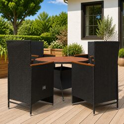 Outdoor Dining Set 5 Piece Poly Rattan Garden Furniture Black with Cushions