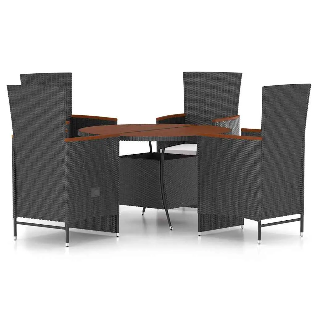 Outdoor Dining Set 5 Piece Poly Rattan Garden Furniture Black with Cushions