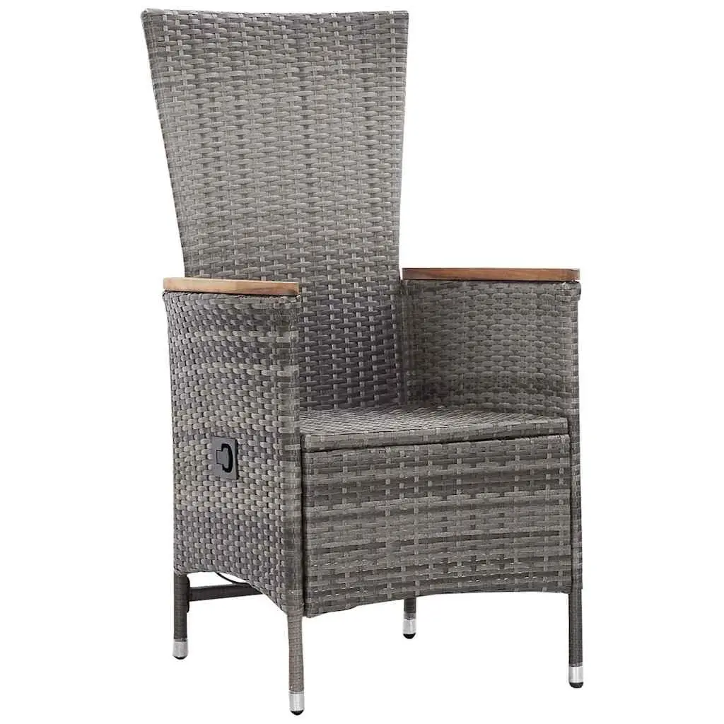 Garden Lounge Set 3 Piece Reclining Armchairs Coffee Table Grey PE Rattan