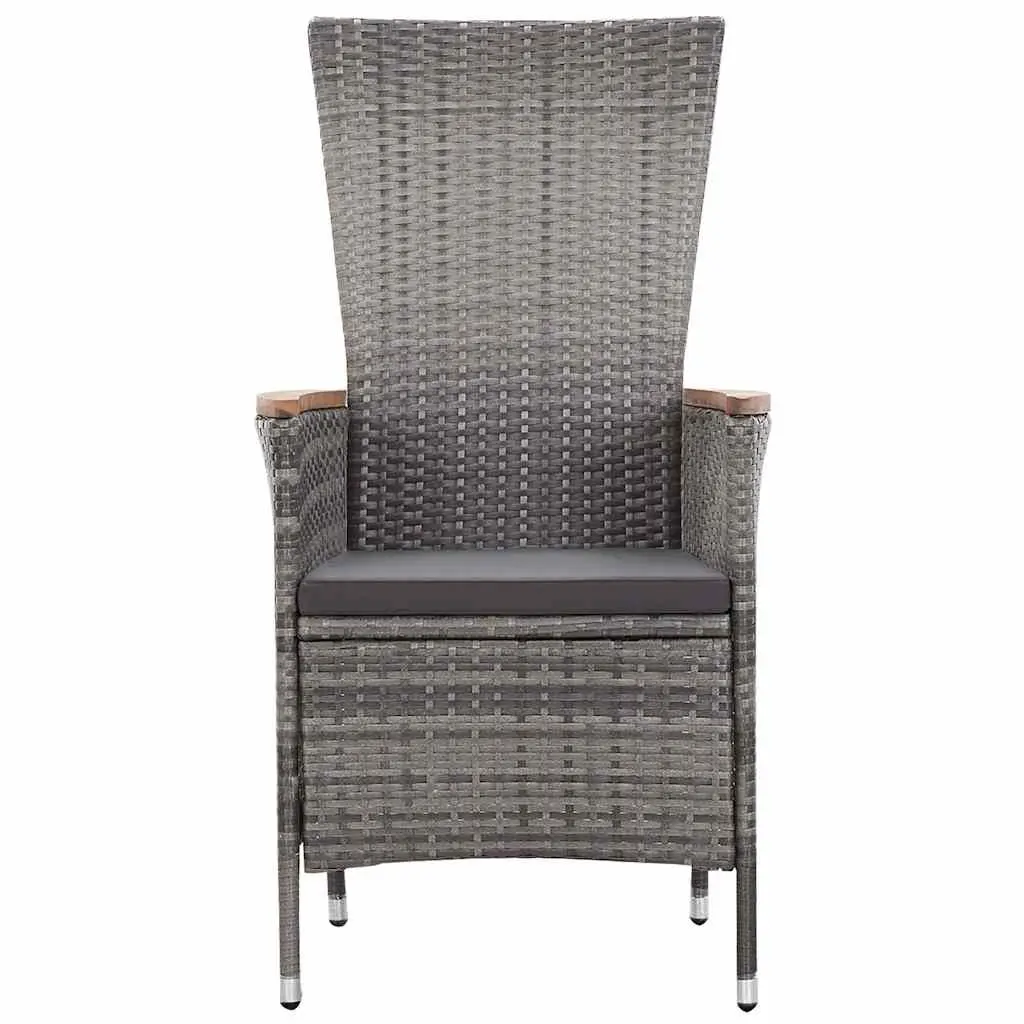 Garden Lounge Set 3 Piece Reclining Armchairs Coffee Table Grey PE Rattan