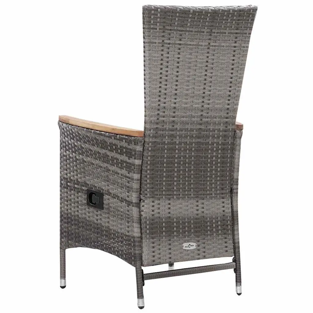 Garden Lounge Set 3 Piece Reclining Armchairs Coffee Table Grey PE Rattan
