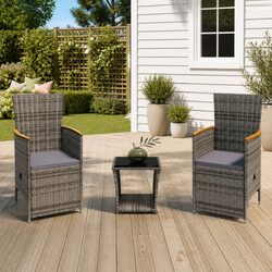 3 Piece Garden Lounge Set Poly Rattan Armchairs Coffee Table Outdoor Furniture