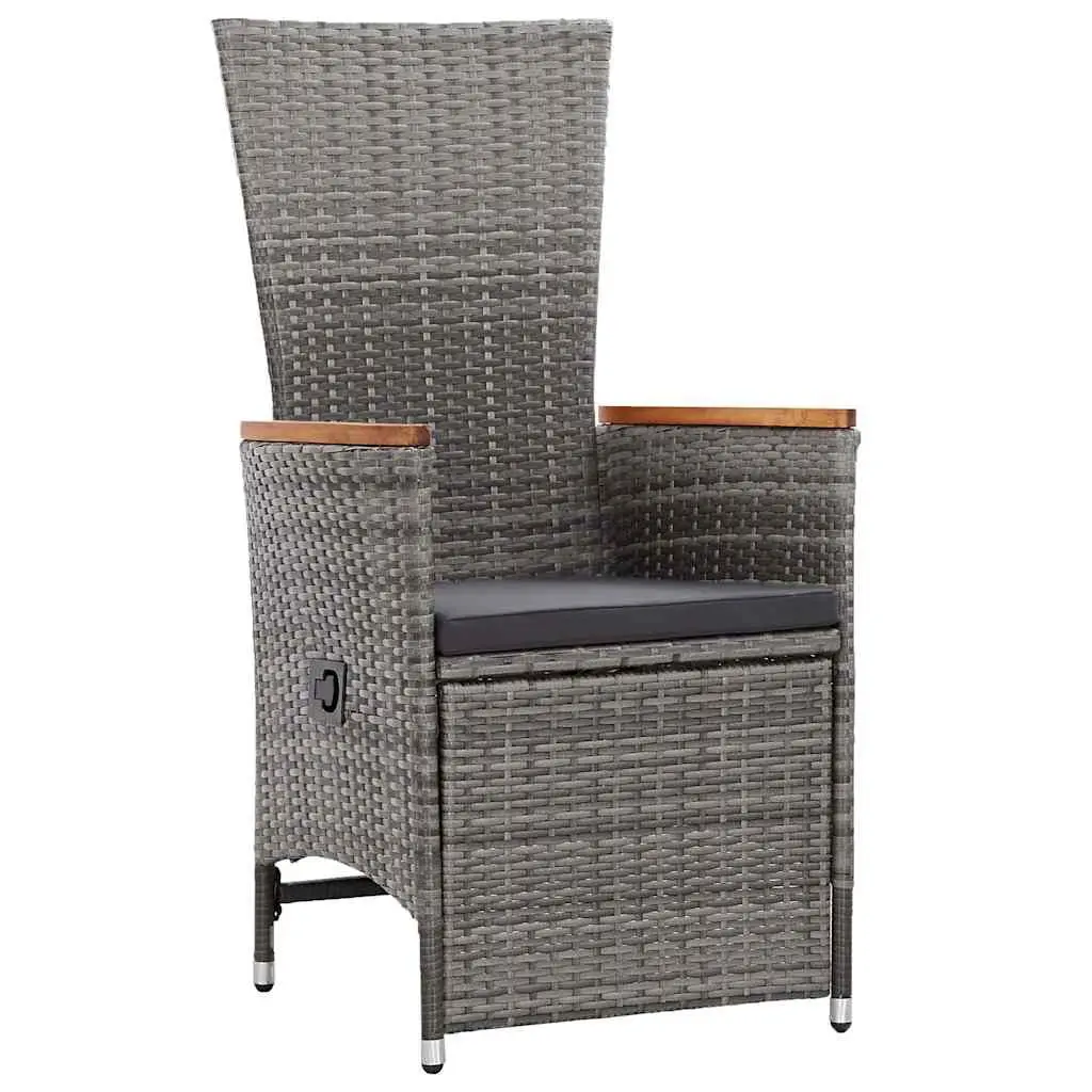 3 Piece Garden Lounge Set Reclining Armchairs Coffee Table Grey PE Rattan Outdoor Furniture