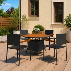 Outdoor Dining Set 5 Piece Poly Rattan Garden Furniture Black Table Chairs