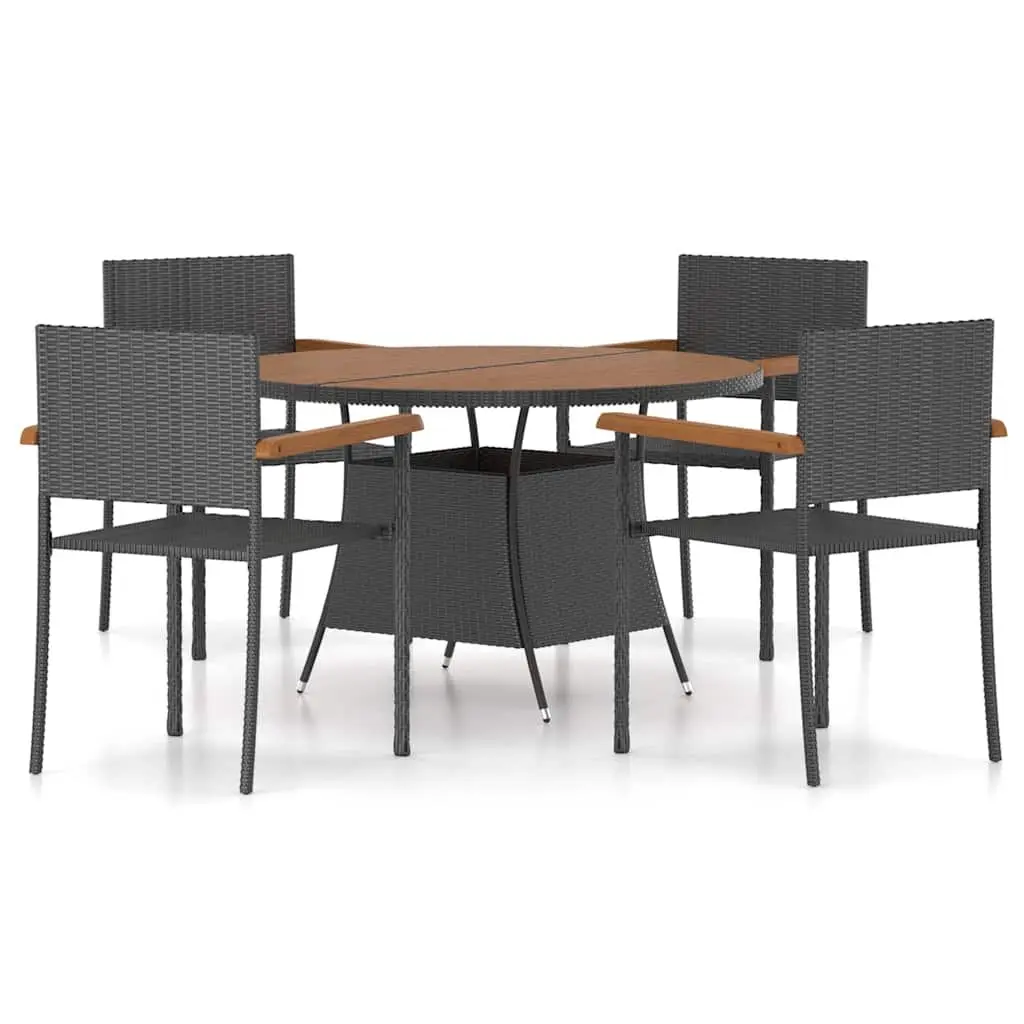 Outdoor Dining Set 5 Piece Poly Rattan Garden Furniture Black Table Chairs