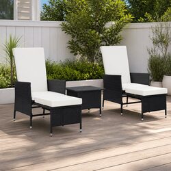 Garden Lounge Set 3 Piece Outdoor Furniture Rattan Sofa Chair Footrest Black