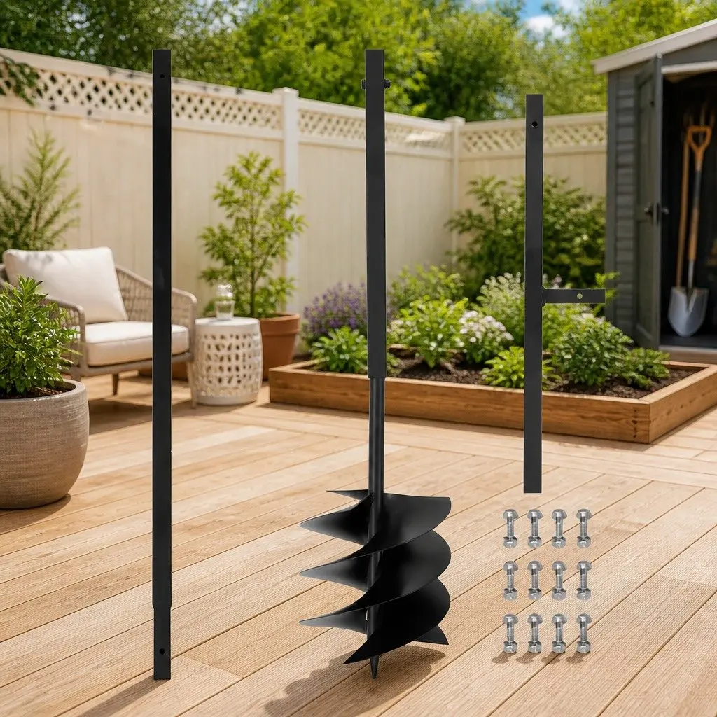 Ground Drill Auger 250mm Steel with Handle Extension Tubes 12m for Soil Aeration