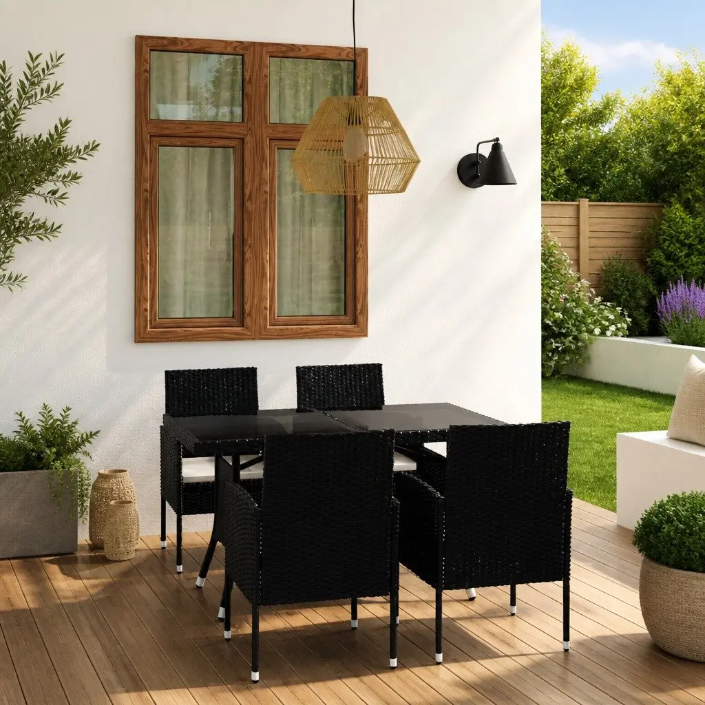 Outdoor Dining Set 5 Piece Garden Furniture Black Poly Rattan Table Chairs