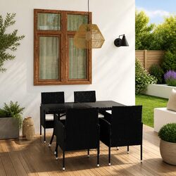 Outdoor Dining Set 5 Piece Garden Furniture Black Poly Rattan Table Chairs