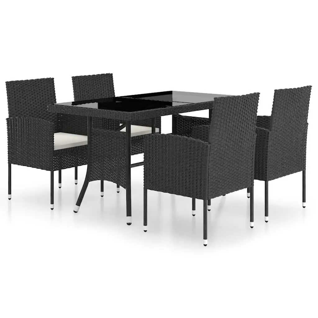 Outdoor Dining Set 5 Piece Garden Furniture Black Poly Rattan Table Chairs