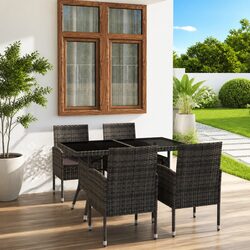 Garden Dining Set 5 Piece Outdoor Furniture Table Chairs Grey Rattan