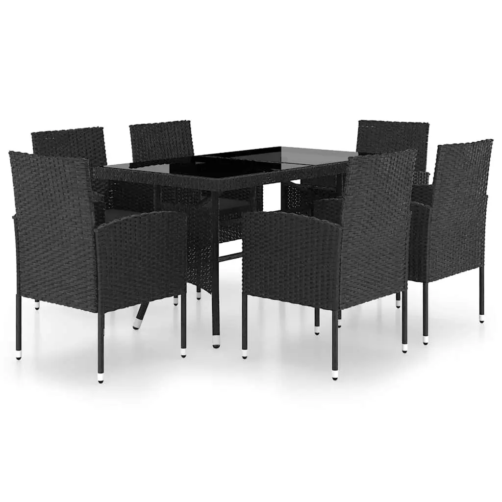 7 Piece Outdoor Garden Dining Set Black Poly Rattan Table Chairs Furniture