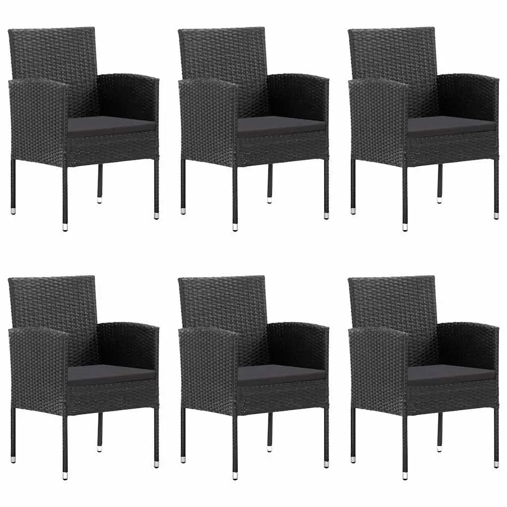 7 Piece Outdoor Garden Dining Set Black Poly Rattan Table Chairs Furniture