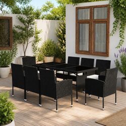 9 Piece Outdoor Garden Dining Set Black Poly Rattan Table Chairs Patio Furniture