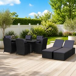 Outdoor Garden Dining Set 9 Piece PE Rattan Black Patio Furniture with