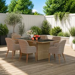 Outdoor Garden Dining Set 7 Piece Patio Furniture Poly Rattan Brown Table Chairs