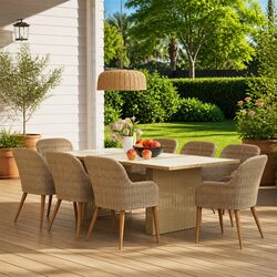 Outdoor Garden Dining Set 9 Piece Poly Rattan Brown Patio Furniture Table Chairs
