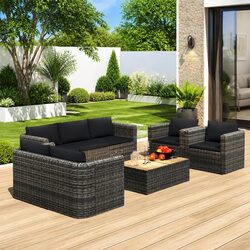 Garden Lounge Set 8 Piece Outdoor Furniture Poly Rattan Sofa Grey with Cushions