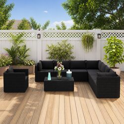 Garden Lounge Set 10 Piece Outdoor Furniture Modular Rattan Sofa with Cushions