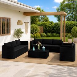 Garden Lounge Set 10 Piece Outdoor Furniture Poly Rattan Modular Black Cushions