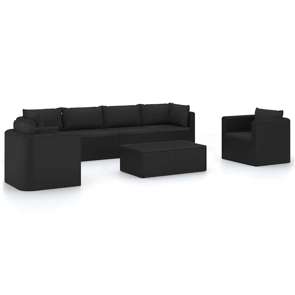 7 Piece Garden Lounge Set Modular Seating with Cushions Black PE Rattan