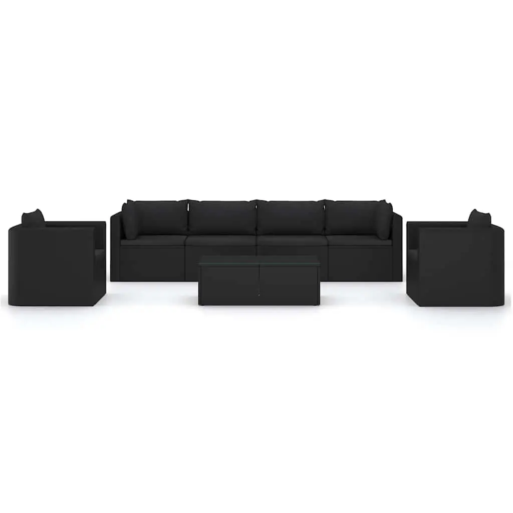 7 Piece Garden Lounge Set Modular Seating with Cushions Black PE Rattan