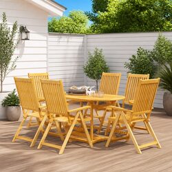 7 Piece Garden Dining Set Teak Wood Table Chairs Outdoor Patio Furniture Brown