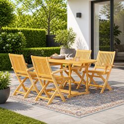 5 Piece Garden Dining Set Teak Wood Table Chairs Outdoor Furniture Patio